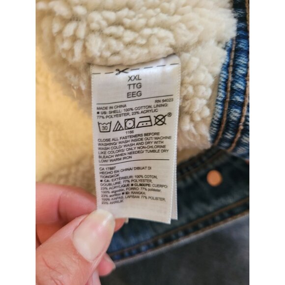 Old Navy Womens Sherpa Lined Denim Jacket XXL Trucker Biker Cabin Classic Preppy - Picture 5 of 5